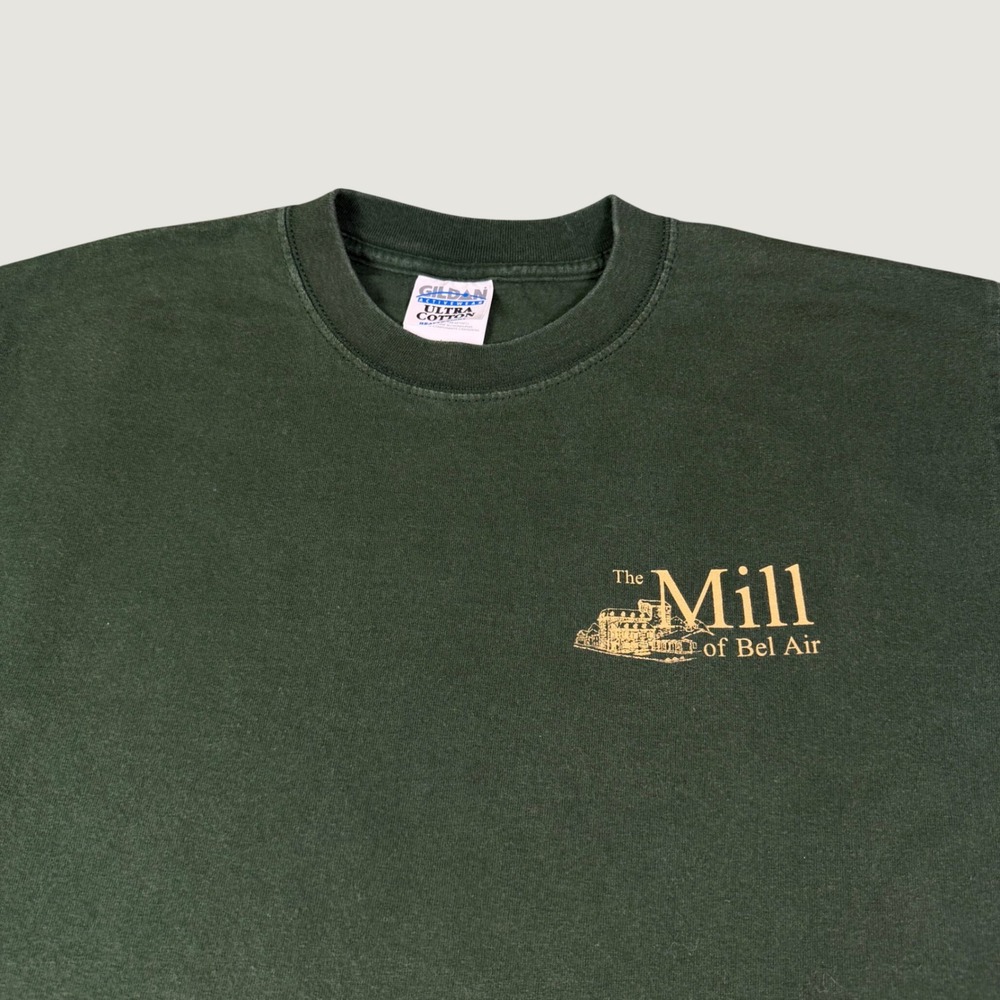 Gildan The Mill of Bel Air Forest Green T-Shirt Mens Large Heavyweight Cotton